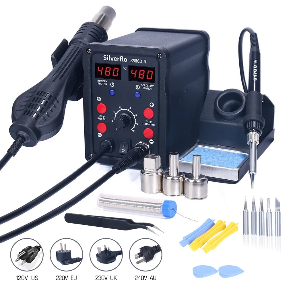 Stacja lutownicza Silverflo 85 – Smd Rework Station Hot Air Soldering 2 In 1 recenzja i cena